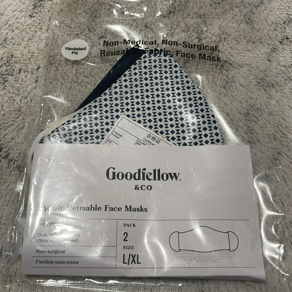 Goodfellow & Co Assorted Fabric Face Masks 6 packages of 2. Size L/XL.